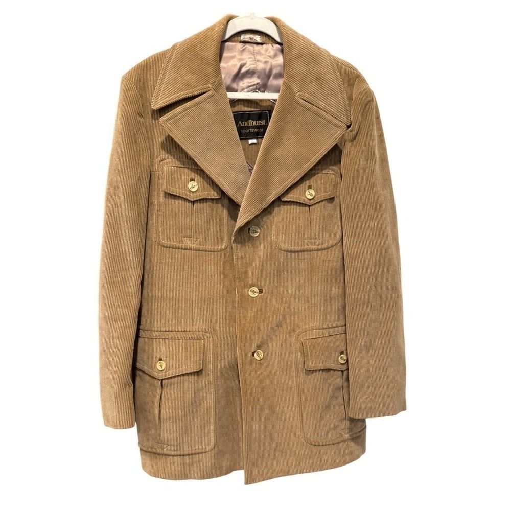 Vintage Andhurst Corduroy Safari Jacket Camel Tan Field Coat Made in Yugoslavia